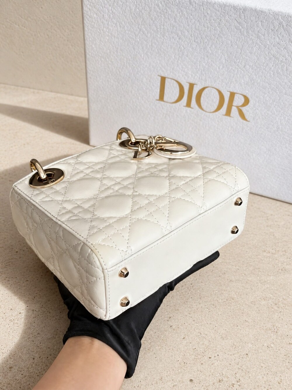 Dior White Cannage Lambskin Mini Lady Dior Handbag with Top Handles - Picture 5 of 7